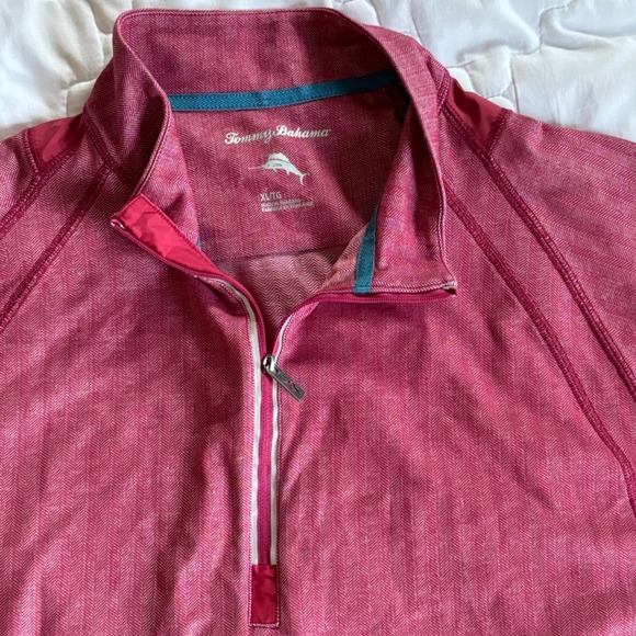 Tommy Bahama 1/4 Zip Pullover Long Sleeve Athletic Top Coral Herringbone XL - Picture 1 of 13